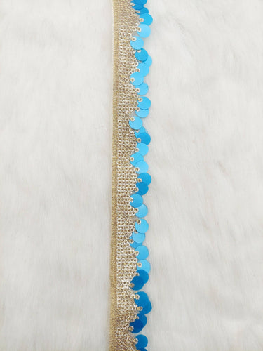Blue and Gold Sequin Fringe Trim, Cutwork Edge Trimming, Bohemian Trim